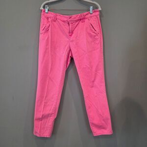 JCP Neon Pink Cropped Cotton Pants Sz Md. Barbie Feminine Spring Colorful Casual